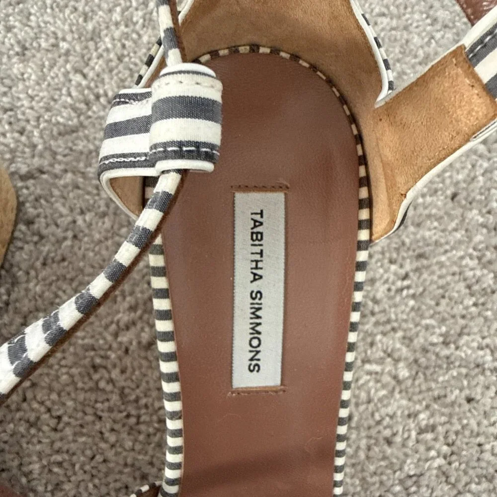 Tabitha Simmons Striped Espadrille Wedges Size 40 Summer Nautical Vacation